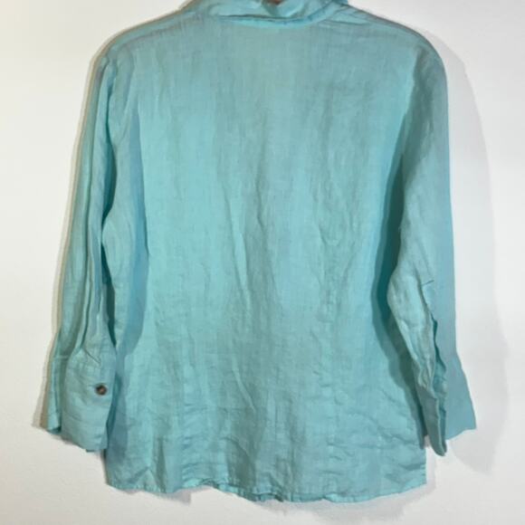 Five Diamonds Aqua Blue Linen Shirt Long Sleeve Button Up Women's Size Medium - Picture 3 of 5
